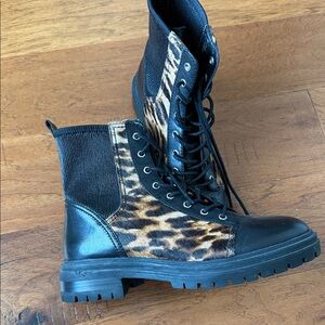 Vince Camuto Leopard Print Black Combat Boots